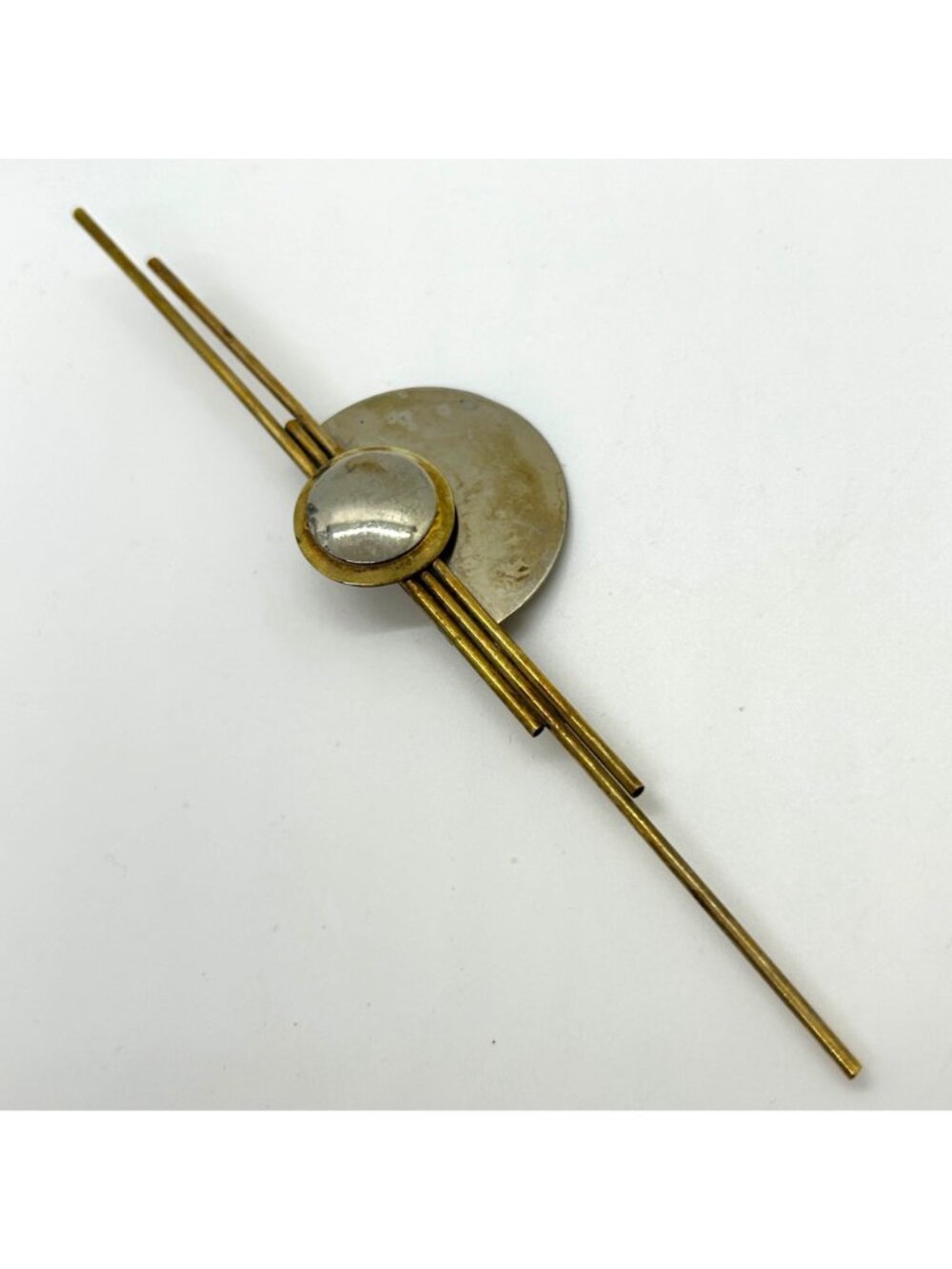 Vintage 1980s Modernist Silver-tone  & Brass Geometric Brooch Art Pin Mixed Meta - Picture 3 of 14